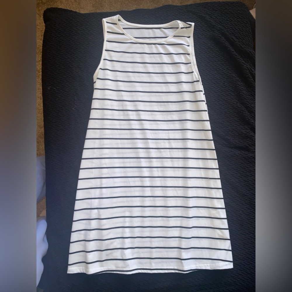 SHEIN White and Black Striped Mini Dress